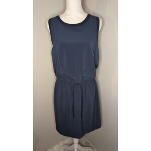 Athleta Rincon Dress Medium Blue Sleeveless Drawstring Waist Casual